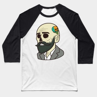 Classic Cartoon 1920 Bearded Skull Baseball T-Shirt